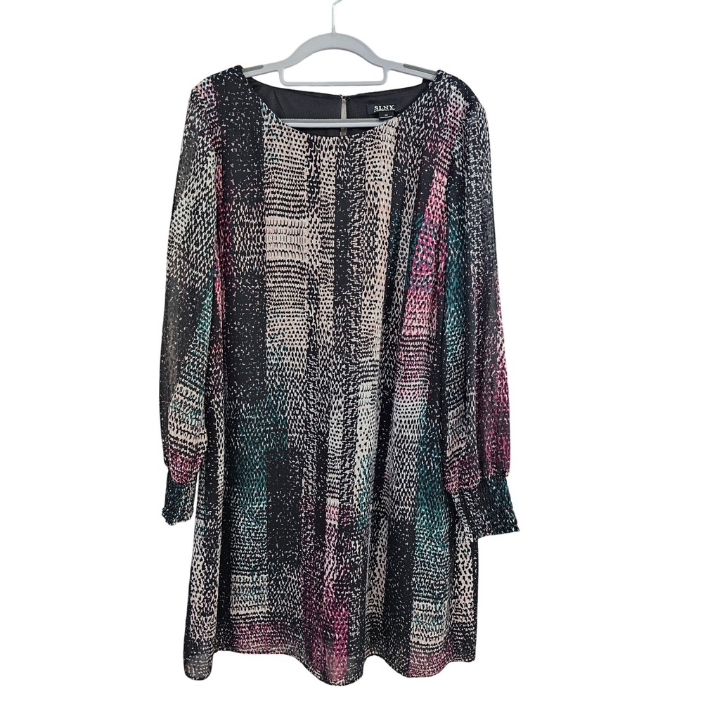 SLNY SL Fashions New York Womens Size 12 Abstract Print Smocked Cuff Shift Dress